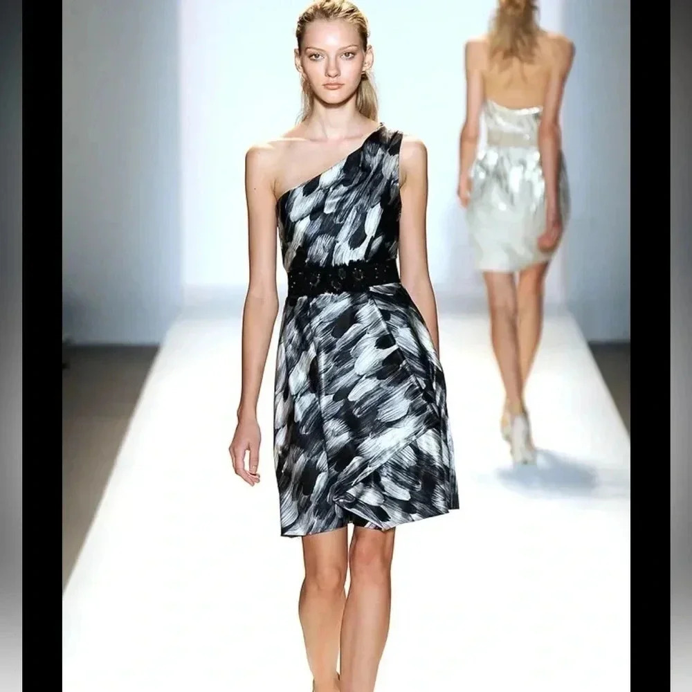 Lela rose ready to wear satin on shoulder mini dress